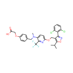 CC(C)c1onc(-c2c(Cl)cccc2Cl)c1COc1ccc(N(C)Cc2ccc(OCC(=O)O)cc2)c(C(F)(F)F)n1 ZINC000058598792