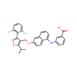 CC(C)c1onc(-c2c(Cl)cccc2Cl)c1COc1ccc2c(Nc3cccc(C(=O)O)c3)cccc2c1 ZINC000043013025