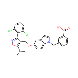 CC(C)c1onc(-c2c(Cl)cccc2Cl)c1COc1ccc2c(ccn2Cc2cccc(C(=O)O)c2)c1 ZINC000039289726