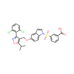 CC(C)c1onc(-c2c(Cl)cccc2Cl)c1COc1ccc2c(ccn2S(=O)(=O)c2cccc(C(=O)O)c2)c1 ZINC000043010395