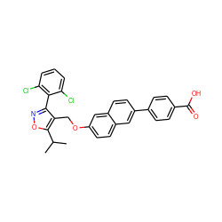 CC(C)c1onc(-c2c(Cl)cccc2Cl)c1COc1ccc2cc(-c3ccc(C(=O)O)cc3)ccc2c1 ZINC000043066255