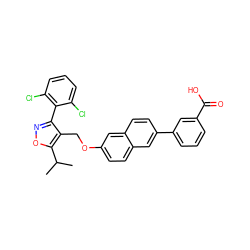 CC(C)c1onc(-c2c(Cl)cccc2Cl)c1COc1ccc2cc(-c3cccc(C(=O)O)c3)ccc2c1 ZINC000043071975