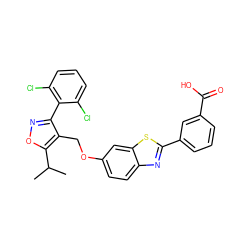 CC(C)c1onc(-c2c(Cl)cccc2Cl)c1COc1ccc2nc(-c3cccc(C(=O)O)c3)sc2c1 ZINC000043065311