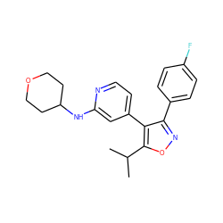 CC(C)c1onc(-c2ccc(F)cc2)c1-c1ccnc(NC2CCOCC2)c1 ZINC000045261361