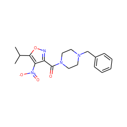 CC(C)c1onc(C(=O)N2CCN(Cc3ccccc3)CC2)c1[N+](=O)[O-] ZINC000020285405