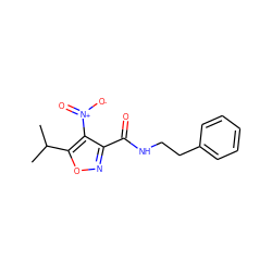 CC(C)c1onc(C(=O)NCCc2ccccc2)c1[N+](=O)[O-] ZINC000004937584