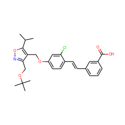 CC(C)c1onc(COC(C)(C)C)c1COc1ccc(/C=C/c2cccc(C(=O)O)c2)c(Cl)c1 ZINC000040879700