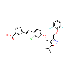 CC(C)c1onc(COc2c(F)cccc2F)c1COc1ccc(/C=C/c2cccc(C(=O)O)c2)c(Cl)c1 ZINC000049881460