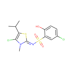 CC(C)c1s/c(=N\S(=O)(=O)c2cc(Cl)ccc2O)n(C)c1Cl ZINC000014944769