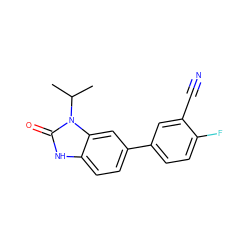 CC(C)n1c(=O)[nH]c2ccc(-c3ccc(F)c(C#N)c3)cc21 ZINC000028461462