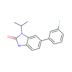 CC(C)n1c(=O)[nH]c2ccc(-c3cccc(F)c3)cc21 ZINC000028469743