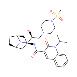 CC(C)n1c(=O)c(C(=O)N[C@@H]2C[C@@H]3CC[C@H](C2)N3C[C@@H](O)CN2CCN(S(C)(=O)=O)CC2)cc2ccccc21 ZINC000100464335