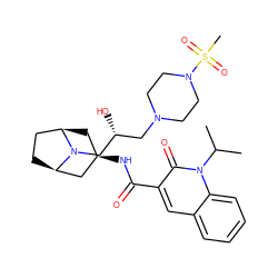 CC(C)n1c(=O)c(C(=O)N[C@@H]2C[C@@H]3CC[C@H](C2)N3C[C@H](O)CN2CCN(S(C)(=O)=O)CC2)cc2ccccc21 ZINC000101633401