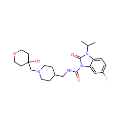 CC(C)n1c(=O)n(C(=O)NCC2CCN(CC3(O)CCOCC3)CC2)c2cc(F)ccc21 ZINC000038320550