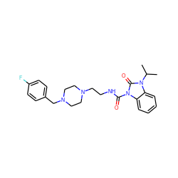 CC(C)n1c(=O)n(C(=O)NCCN2CCN(Cc3ccc(F)cc3)CC2)c2ccccc21 ZINC000022939338