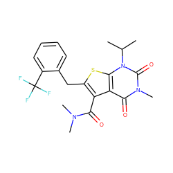 CC(C)n1c(=O)n(C)c(=O)c2c(C(=O)N(C)C)c(Cc3ccccc3C(F)(F)F)sc21 ZINC000014977611