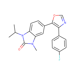 CC(C)n1c(=O)n(C)c2cc(-c3ocnc3-c3ccc(F)cc3)ccc21 ZINC000013672574