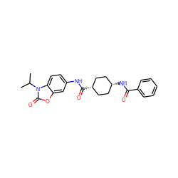 CC(C)n1c(=O)oc2cc(NC(=O)[C@H]3CC[C@@H](NC(=O)c4ccccc4)CC3)ccc21 ZINC000261187039