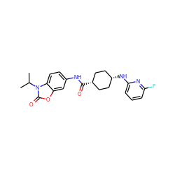 CC(C)n1c(=O)oc2cc(NC(=O)[C@H]3CC[C@@H](Nc4cccc(F)n4)CC3)ccc21 ZINC000261166931