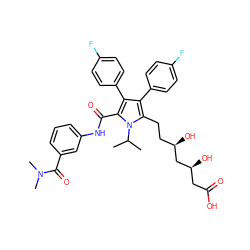 CC(C)n1c(CC[C@@H](O)C[C@@H](O)CC(=O)O)c(-c2ccc(F)cc2)c(-c2ccc(F)cc2)c1C(=O)Nc1cccc(C(=O)N(C)C)c1 ZINC000028951250