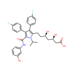 CC(C)n1c(CC[C@@H](O)C[C@@H](O)CC(=O)O)c(-c2ccc(F)cc2)c(-c2ccc(F)cc2)c1C(=O)Nc1cccc(O)c1 ZINC000028951245