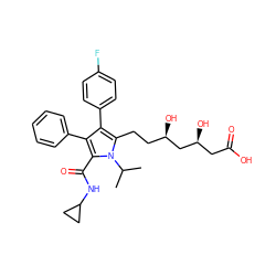 CC(C)n1c(CC[C@@H](O)C[C@@H](O)CC(=O)O)c(-c2ccc(F)cc2)c(-c2ccccc2)c1C(=O)NC1CC1 ZINC000028951355