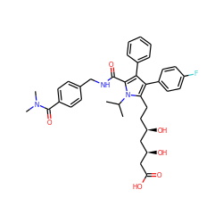 CC(C)n1c(CC[C@@H](O)C[C@@H](O)CC(=O)O)c(-c2ccc(F)cc2)c(-c2ccccc2)c1C(=O)NCc1ccc(C(=O)N(C)C)cc1 ZINC000028951279