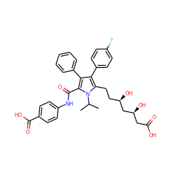 CC(C)n1c(CC[C@@H](O)C[C@@H](O)CC(=O)O)c(-c2ccc(F)cc2)c(-c2ccccc2)c1C(=O)Nc1ccc(C(=O)O)cc1 ZINC000028951258