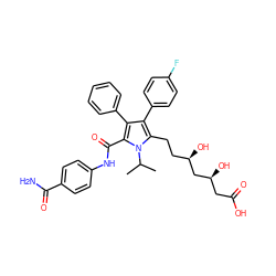 CC(C)n1c(CC[C@@H](O)C[C@@H](O)CC(=O)O)c(-c2ccc(F)cc2)c(-c2ccccc2)c1C(=O)Nc1ccc(C(N)=O)cc1 ZINC000028951252