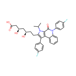 CC(C)n1c(CC[C@@H](O)C[C@@H](O)CC(=O)O)c(-c2ccc(F)cc2)c2c3ccccc3n(-c3ccc(F)cc3)c(=O)c21 ZINC000028707165