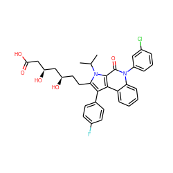 CC(C)n1c(CC[C@@H](O)C[C@@H](O)CC(=O)O)c(-c2ccc(F)cc2)c2c3ccccc3n(-c3cccc(Cl)c3)c(=O)c21 ZINC000028707159