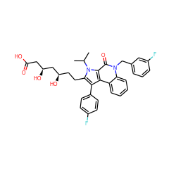 CC(C)n1c(CC[C@@H](O)C[C@@H](O)CC(=O)O)c(-c2ccc(F)cc2)c2c3ccccc3n(Cc3cccc(F)c3)c(=O)c21 ZINC000028707176