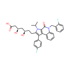 CC(C)n1c(CC[C@@H](O)C[C@@H](O)CC(=O)O)c(-c2ccc(F)cc2)c2c3ccccc3n(Cc3ccccc3F)c(=O)c21 ZINC000028707174