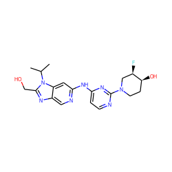 CC(C)n1c(CO)nc2cnc(Nc3ccnc(N4CC[C@H](O)[C@H](F)C4)n3)cc21 ZINC000222768914