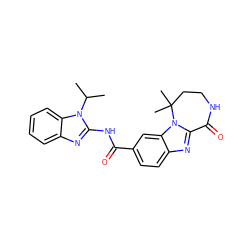 CC(C)n1c(NC(=O)c2ccc3nc4n(c3c2)C(C)(C)CCNC4=O)nc2ccccc21 ZINC000117698245