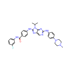 CC(C)n1c(Nc2ccc(C(=O)Nc3cccc(F)c3)cc2)nc2cnc(Nc3ccc(N4CCN(C)CC4)cc3)nc21 ZINC000198991151