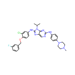 CC(C)n1c(Nc2ccc(OCc3cccc(F)c3)c(Cl)c2)nc2cnc(Nc3ccc(N4CCN(C)CC4)cc3)nc21 ZINC000198988290