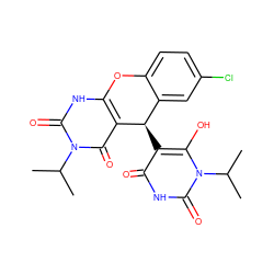 CC(C)n1c(O)c([C@@H]2c3cc(Cl)ccc3Oc3[nH]c(=O)n(C(C)C)c(=O)c32)c(=O)[nH]c1=O ZINC000013541334