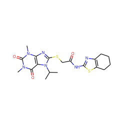 CC(C)n1c(SCC(=O)Nc2nc3c(s2)CCCC3)nc2c1c(=O)n(C)c(=O)n2C ZINC000006015197