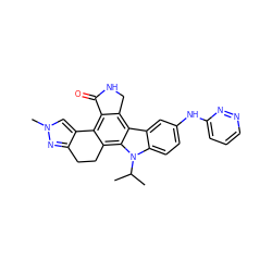 CC(C)n1c2ccc(Nc3cccnn3)cc2c2c3c(c4c(c21)CCc1nn(C)cc1-4)C(=O)NC3 ZINC000084614707