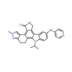 CC(C)n1c2ccc(Nc3ccncc3)cc2c2c3c(c4c(c21)CCc1nn(C)cc1-4)C(=O)NC3 ZINC000084614709