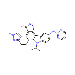 CC(C)n1c2ccc(Nc3ncccn3)cc2c2c3c(c4c(c21)CCc1nn(C)cc1-4)C(=O)NC3 ZINC000084615746