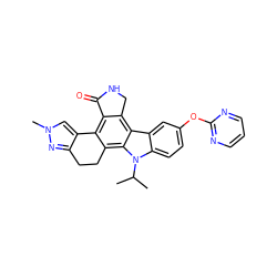 CC(C)n1c2ccc(Oc3ncccn3)cc2c2c3c(c4c(c21)CCc1nn(C)cc1-4)C(=O)NC3 ZINC000136904951