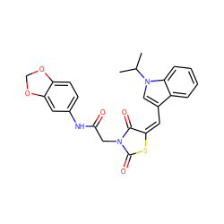 CC(C)n1cc(/C=C2/SC(=O)N(CC(=O)Nc3ccc4c(c3)OCO4)C2=O)c2ccccc21 ZINC000001008676