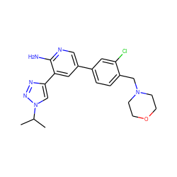 CC(C)n1cc(-c2cc(-c3ccc(CN4CCOCC4)c(Cl)c3)cnc2N)nn1 ZINC000142659171