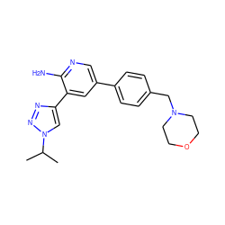 CC(C)n1cc(-c2cc(-c3ccc(CN4CCOCC4)cc3)cnc2N)nn1 ZINC000142761362