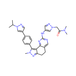 CC(C)n1cc(-c2ccc(-c3c4c(nn3C)CCc3cnc(Nc5cnn(CC(=O)N(C)C)c5)nc3-4)cc2)cn1 ZINC000224958307