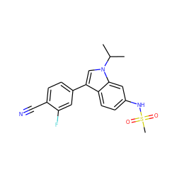 CC(C)n1cc(-c2ccc(C#N)c(F)c2)c2ccc(NS(C)(=O)=O)cc21 ZINC000066065899