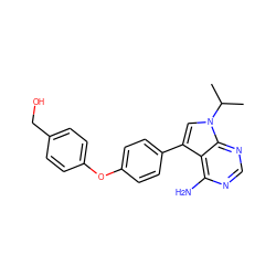 CC(C)n1cc(-c2ccc(Oc3ccc(CO)cc3)cc2)c2c(N)ncnc21 ZINC000026273337