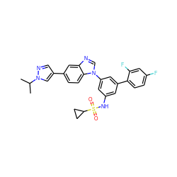 CC(C)n1cc(-c2ccc3c(c2)ncn3-c2cc(NS(=O)(=O)C3CC3)cc(-c3ccc(F)cc3F)c2)cn1 ZINC000145661028